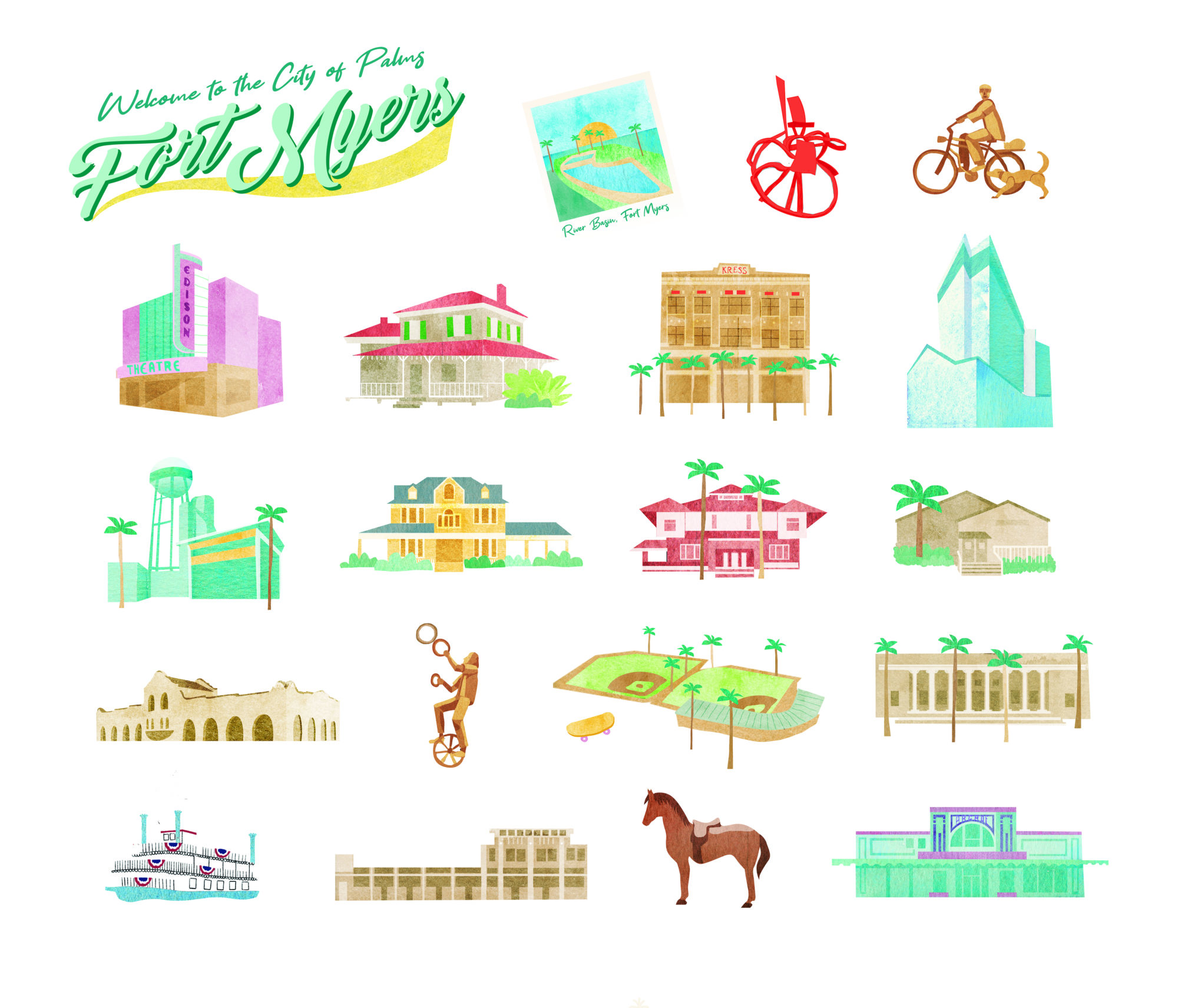 fort-myers-florida-famous-building-illustration-watercolor