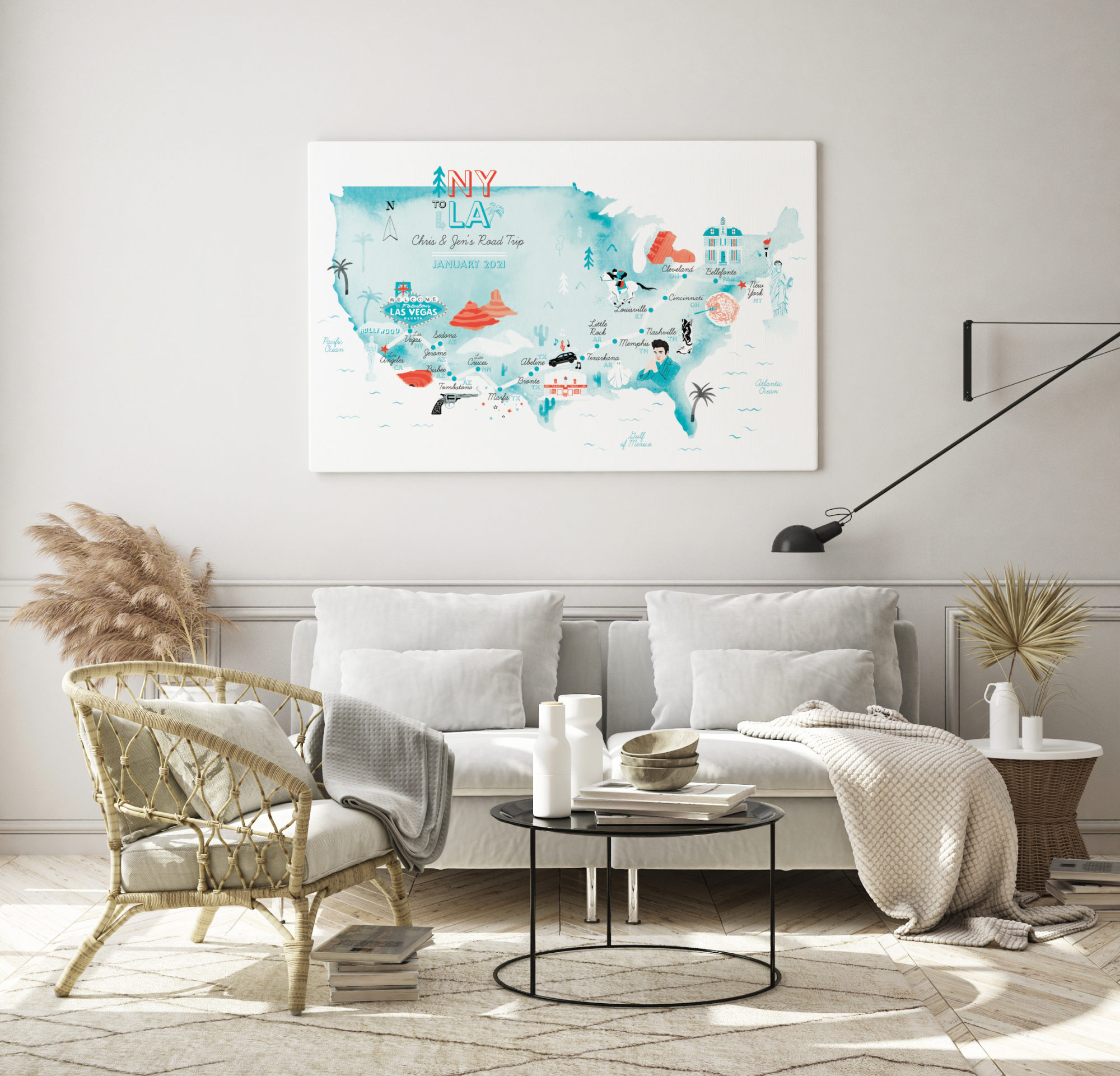 mock up poster frame in modern interior background, living room,