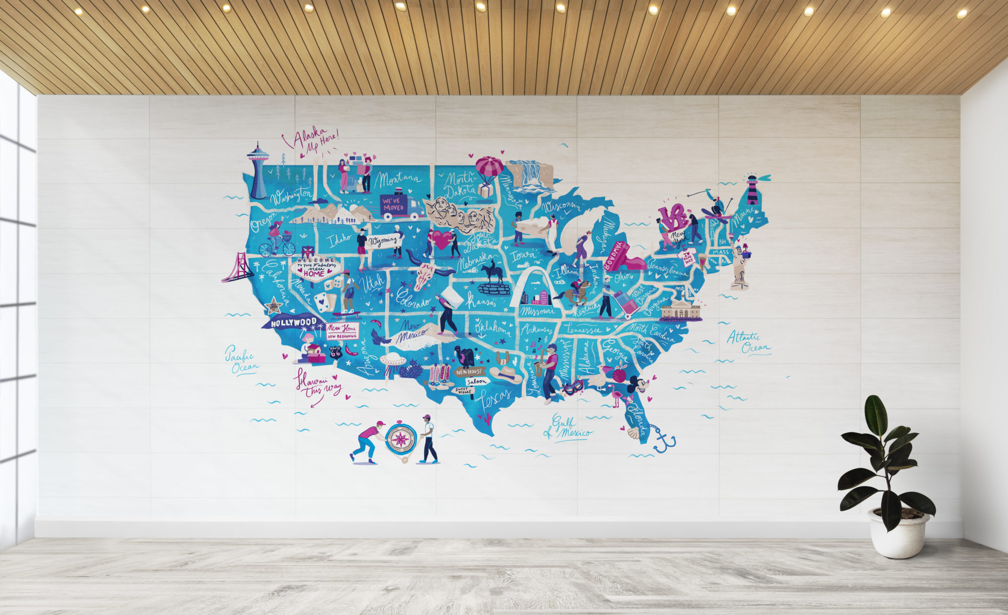 Rubber fig plant in an empty room